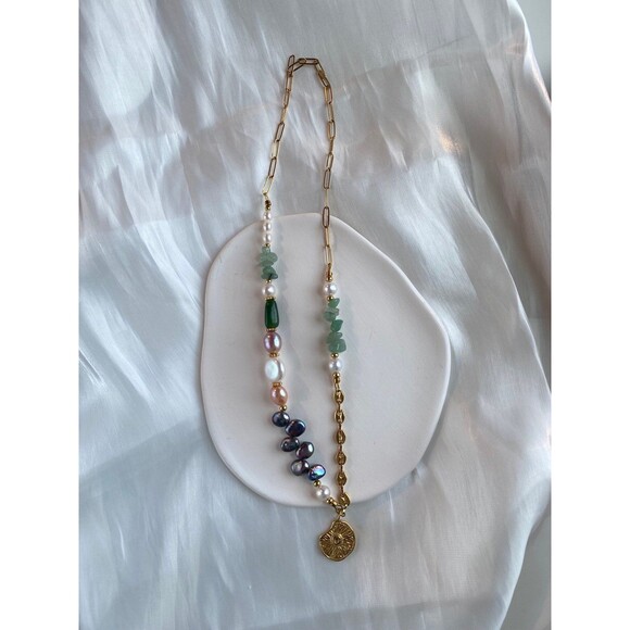 Handmade Jewelry - Fresh water pearl & jade long necklace